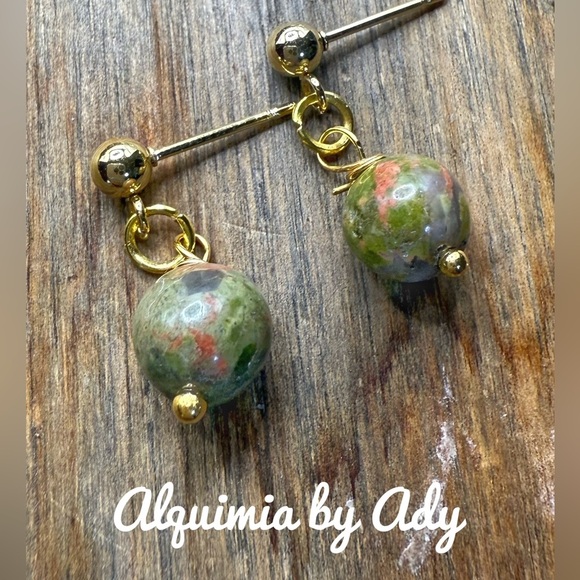 Alquimia Green Crystal Earrings unakite - Picture 1 of 1